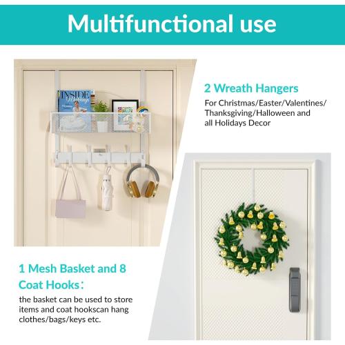 LUCYCAZ Over The Door Hooks Organizer, Door Hanger Storage with Coat Hooks