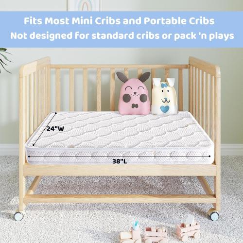 Crib Mattress - Dual Sided with Firm Support and Comfort Foam- Breathable, Quiet and Odorless, Fits Most Mini Cribs (Does Not Fit Playard or Standard Crib)