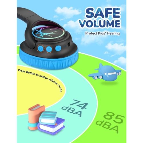 iClever 2 Pack Kids Bluetooth Headphones with LED Lights, BTH18 Safe Volume 74/85dBA, 43H Playtime, Bluetooth5.3 Kids Headphones Wireless Aux Cord for iPad/Tablet/Travel/School, Purple & Black
