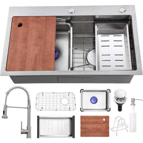 Missing faucet. Kitchen Sink 30 inch Drop in Kitchen Sink with Faucet Combo Modern Workstation Farmhouse Sinks Large Stainless Steel Single Bowl kitchen Sinks