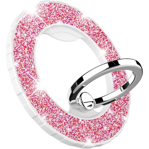 Magnetic Phone Ring Holder for magsafe, Glitter Magnetic Grip Compatible with iPhone 17 16 15 14 13 12 Pro max,Pro,Plus,Mini,Pixel 10 Series Mag Safe Accessories,Adjustable Kickstand,Pink