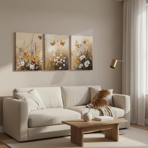 Fochorlo Butterfly Wall Art Flowers Wall Decor Orange Brown Pictures Prints Decoration for Bathroom Living Room Bedroom 12x16x3