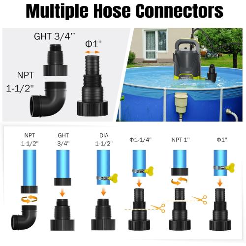 Portable Sump Pump 1 HP Submersible Water Draining Pump 4000 GPH Clean/Dirty Electric Water Transfer Pumps with Adapters for Pool Basement Garden Spa Hot Tub Pond Flood Yard Water Tank
