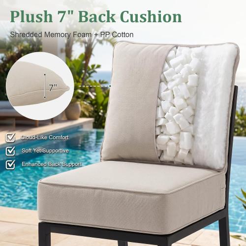 Outdoor Chair Cushions 24 x 24 x 6 Inch, 100% Olefin Patio Furniture Cushions, Water & Fade Resistant Deep Seat Replacement Set with 30D Foam and 7 Inch Back Pillow, Set of 2, Beige