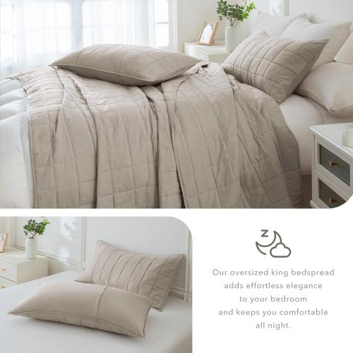 Masaca Oversized King Bedspread 118x106,Dark Khaki Waffle Weave California King Quilt Set Lightweight Extra Large Cal King Quilt Set Farmhouse Soft Luxury Coverlet 3 Pieces