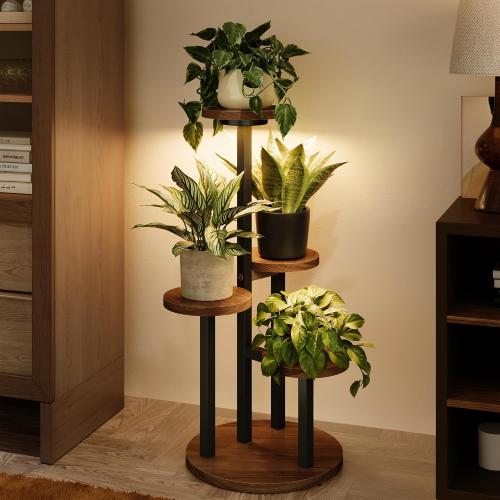 Bamworld Plant Stand with Grow Lights Corner Plant Stand 4 Tier | plant holders for Multiple Plants Tall Corner Plant Stands for Outdoor Living Room Patio Garden Balcony