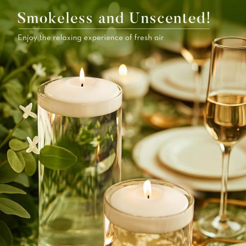 24 Pack White Floating Candles Set, 10 Hours Burns