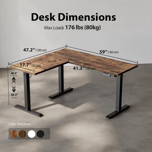 Agilestic L Shaped Standing Desk Adjustable Height, 59 Inch, Rustic Brown