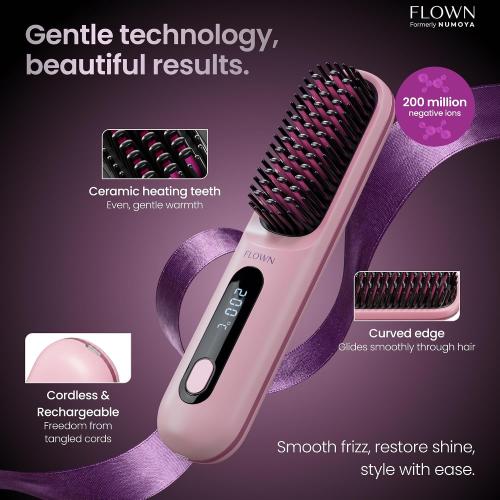 Flown® Original Go Brush PRO - No Damage Heat Brush USB-C Charger (Pink)