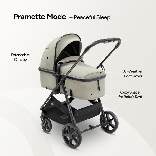 Mompush Wiz 2 in 1 Baby Stroller with Infant Pramette Mode, One Hand Fold Convertible Newborn to Toddler Stroller with Reversible Seat and Large UPF 50  Canopy
