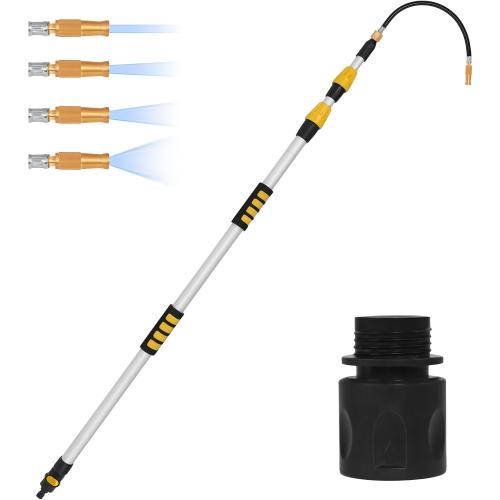 Telescoping Gutter Cleaning Wand 12 Foot Gutter Cleaner Tools from the Ground Telescoping Rain Gutter Cleaning Tool Aluminum Wand Garden Hose Attachment and Connection adapter (Long)