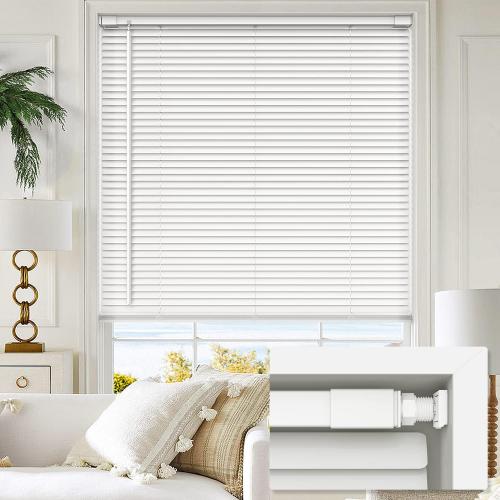 47 W x 48 H, White LazBlinds No Tools No Drill 1 Vinyl Mini Blinds, Cordless Blinds for Windows, Light Filtering Horizontal Window Blinds & Shades, 47 W x 48 H, White