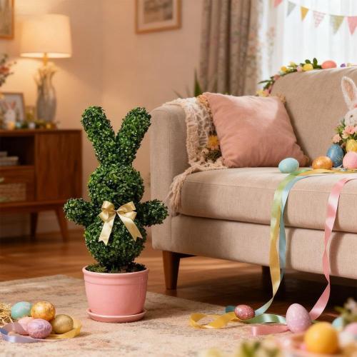 Artificial Bunny Shaped Topiary Tree Rabbit Shaped Topiary Trees with Ground Artificial Faux Fake Spike Pla Easter Boxwood