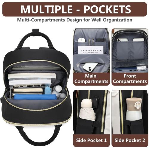 Laptop Backpack for Women Bag - 15.6 inch Work Travel Backpack with USB Charger College Bookbag Waterproof Business Computer Backpack Anti-theft Casual Backpacks for Nurse Teacher Beige Black Brown