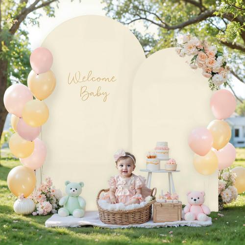 Beige Arch Backdrop Cover for Wedding, 7.2FT 6FT Set of 2 Stretchy Spandex Fitted Arch Stand Cover for Baby Shower, Birthday Party Decor, Chiara Backdrop Cover with Double-Sided Design