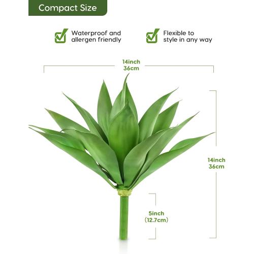 Velener Artificial Plant Outdoor Agave - Small Size UV Resistant Fake Agave Plants for Indoor and Outdoor Decor(14 Inch)-2 Pack