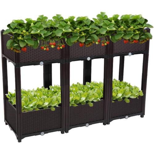 VINGLI Square Raised Garden Bed, Self-Watering Plastic Planter for Indoor Outdoor Vegetables, Fruits, Potato, Flowers, All Weather (6 Pcs)