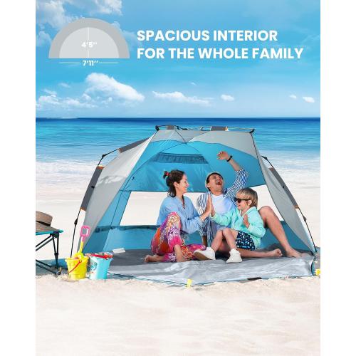 OutdoorMaster Pop Up Beach Tent Sun Shelter for 3-4 Person with Sandbags | Instant Setup, UPF 50  Protection, Privacy Zippered Door, Ventilated Windows, Portable Carrying Bag
