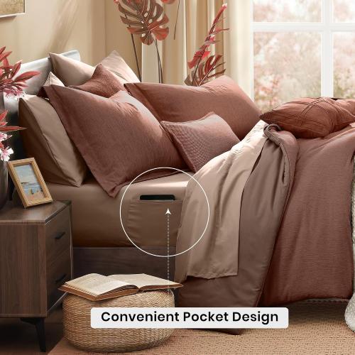 Monbix Full Comforter Set 7 Pieces Terracotta Cationic Dyeing Bed in a Bag