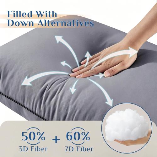 JOLLYVOGUE Grey Pillows Queen Size Set of 2, Supportive Firm Bed Pillows with Oeko-Tex Certified Soft Down Alternative Fill, Fluffy Luxury Hotel Quality for Back, Stomach and Side Sleepers