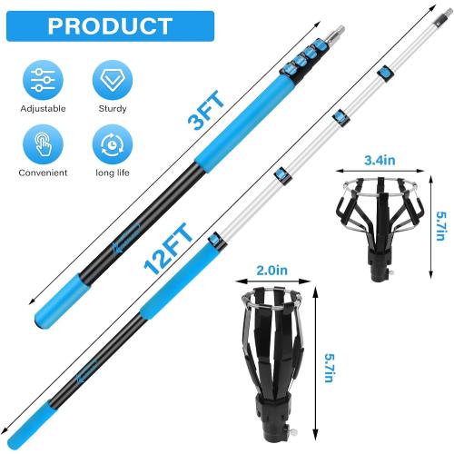 18FT Reach Light Bulb Changer for High Ceilings,12FT Telescopic Extension Pole for Ceilings and Recessed Lights,High Reach Light Bulb Changer with Baskets and Suction Cup,Light Bulb Removal Tool