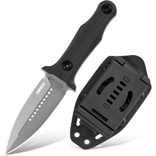 Dispatch Tactical Fixed Blade Knife, 3.89 8Cr13Mov Steel Blade with Ergonomic G10 Handle, Full Tang Double Edge Survival Knives with Kydex Sheath Horizontal & Vertical for Outdoor Activities