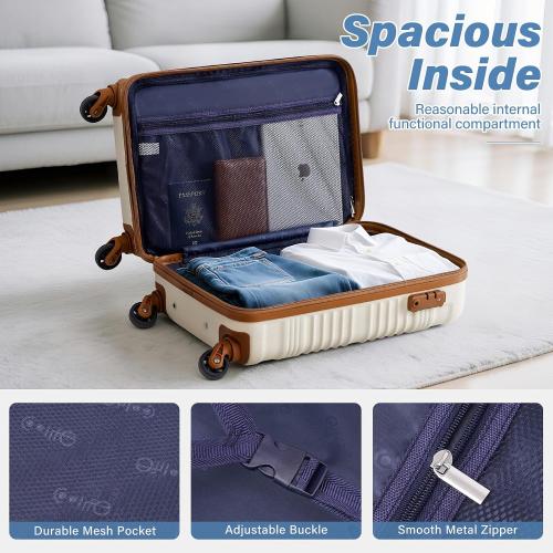 COOLIFE Cabin Suitcase 55X35X20cm for Ryanair Airlines Carry on Cabin Luggage Hard Shell Suitcase Lightweight with TSA Lock and 4 Spinner Wheels 2 Year Warranty, Black/Brown, 55X35X20cm, Suitcase