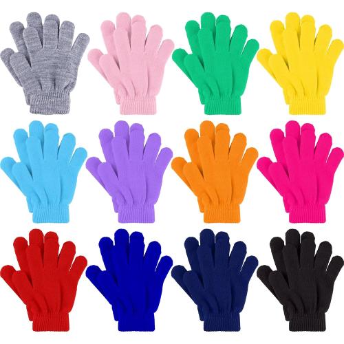 Glooarm 12 Pairs Kids Gloves Winter Toddler Full Fingers Knit Children Stretchy Warm Gloves Bulk for Boys Girls