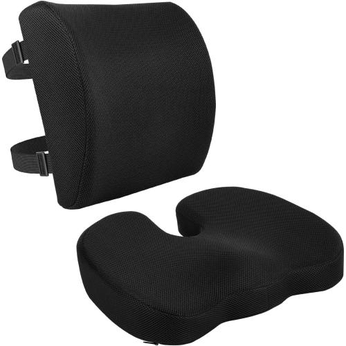 Amazon Basics Comfortable Seat Cushion & Lumbar Support for Office Chairs, Memory Foam with Cooling Gel, Non-Slip, Black