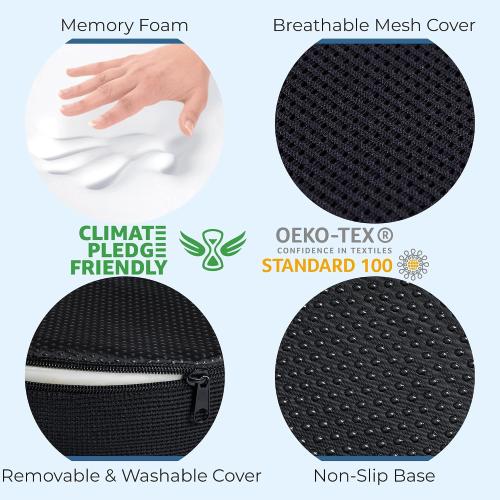 5 STARS UNITED Donut Pillow for Tailbone Pain & Hemorrhoids – Large Memory Foam Seat Cushion for Bed Sore-Prone Areas & Pressure Relief – Prostate, Postpartum & Pregnancy Support, Black Mesh Cover