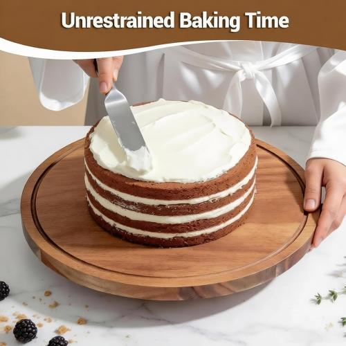 Rotating Cake Stand with Lid, 12in Wooden Cake Holder with Acrylic Dome, Flat Bottom Round Dessert Stand, Cake Display Stand for Baking, Wedding, Kitchen, Birthday, Parties(Not Glass Lid)