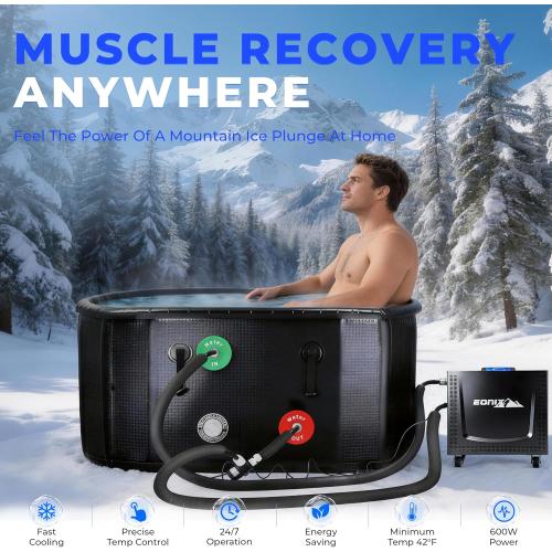 EONIX Upgrade 1/3 HP Cold Plunge Chiller,Ice Bath Water Chiller for Cold Plunge Tubs,42°F Cold Plunge Cooling System,Built-in Filter & Pump, Insulated Hoses,Ideal for Ice Bath Recovery,110V