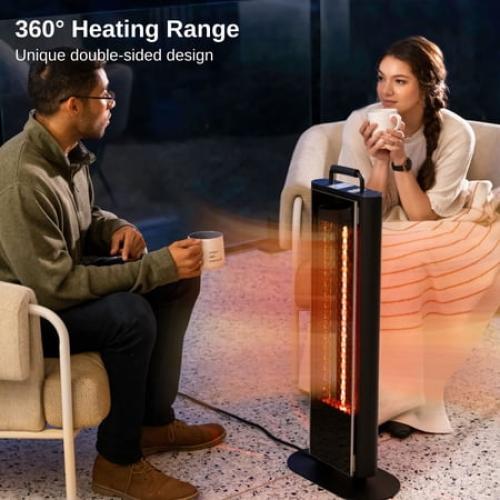 EAST OAK 1500W Patio Heater, Table Side Portable Electric Heater with Double-Sided Heating & 3 Heating Levels, IP65 Waterproof Outdoor Heater with Remote, and Protection from Tip-over & Overheating