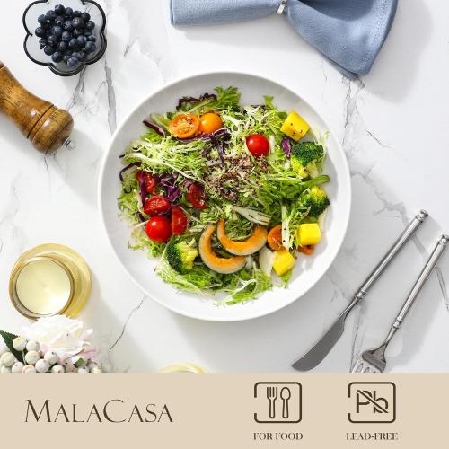 MALACASA 10 Large Pasta Bowls Set of 4, 56 OZ Wide and Shallow Salad Bowls Soup Bowls, Porcelain White Serving Bowls, Kitchen Bowl Plates Pasta Plates, Microwave & Dishwasher Safe, Series REGULAR