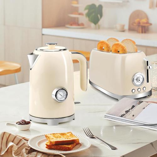 SUSTEAS 57oz Electric Kettle with Thermometer, Hot Water Pot, Beige
