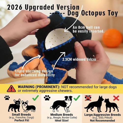 2026 Interactive Dog Toys, Self Moving Octopus Dog Toy Set with 2 Balls - Automatic Wobble Ball & Durable Chew Ball, 4-in-1 Squeaky Plush Enrichment Toy to Keep Them Busy for Medium Large Dogs