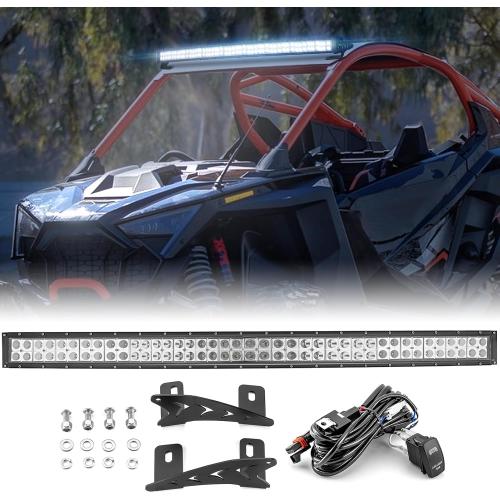 WeiSen 240W Roof LED Light Bar Kit with Plug & Play Wiring Harness, 42 Curved LED Light Bar and Upper Windshield Mounting Brackets Compatible with Polaris RZR PRO R 4 2022-2026