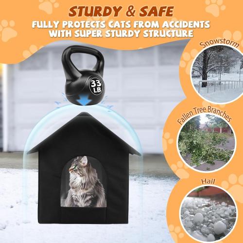 Heated Outdoor Cat House Double Door Heater Cats Shelter, Weatherproof Foldable Heat Kitty House with Kitten Heating Pad Bed for Feral Barn Cat Puppy Outside Pets in Winter