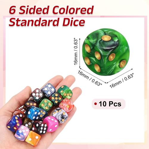 uxcell 10Pcs 6 Sided Colored Standard Dice, 16mm Acrylic D6 Mini Polyhedral Pearl Pattern Two Tone Colors Game Dice Set for Table Games, Light Green/Black, Gold Point