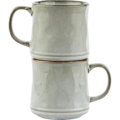 Kook Glazed Coffee Mugs, Java/Slate, Circled, 15 oz, Set of 2