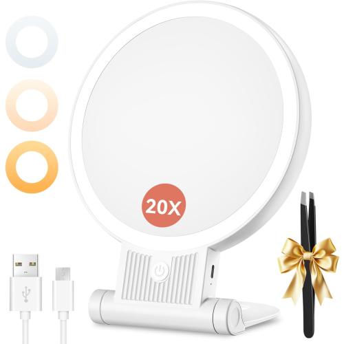 Auxmir Rechargeable 1X/20X Magnifying Makeup Mirror with Light, White