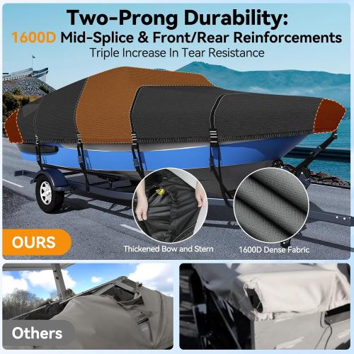 1600D 1200D V-Hull Boat Cover with 2 Wide Loops,22-24ft