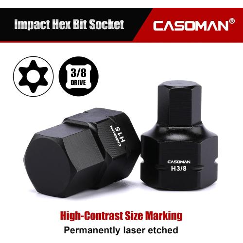 CASOMAN 27-Piece 3/8 Drive Low Profile Impact Hex Bit Socket Set, S2 Steel Allen Bit Socket Set, SAE & Metric, Includes Storage Case