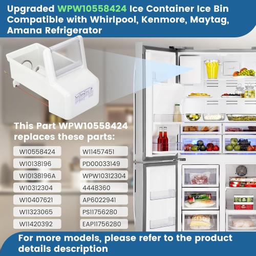 WPW10558424 for Whirlpool Ice Maker Replacement, Ice Bucket Assembly WPW10558424 Compatible with Whirlpool Kenmore Maytag Amana Refrigerator, WRS322FDAM04, WRS321SDHZ08, WRS321SDHZ05, WRS321SDHZ01