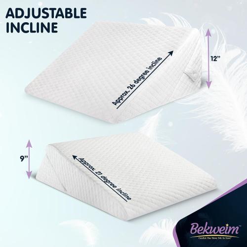 Wedge Pillow for Sleep Apnea, 12 Inch Adjustable Height Bed Wedge Pillow for Headboard, Gerd, Acid Reflux Relief, Snoring, and Post Surgery Recovery (White, Large - with Headrest)