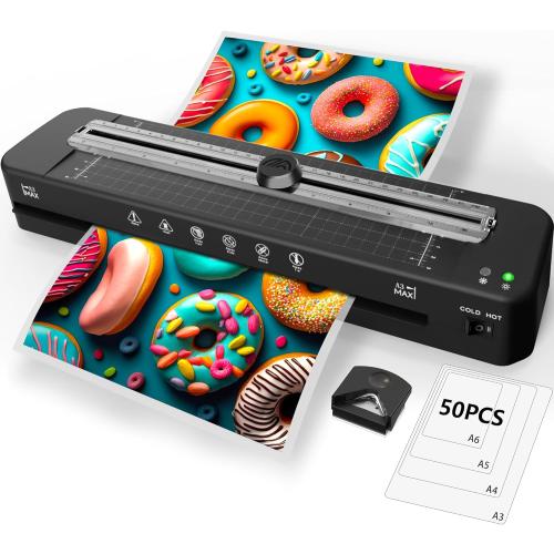 13 Inch Laminator Machine - 11x17 Laminator with 50 Sheets, Cold & Thermal, Built-in Paper Cutter & Corner Rounder, A3 Laminating Machine for Classroom Home School