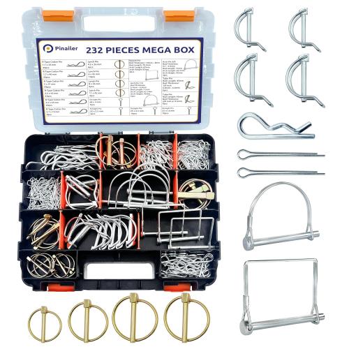 232PCS of Trailer Hitch Pins, Lynch Pins, Trailer Pins, Hair Pins, PTO Pins, R Clip Cotter Pins for Heavy Duty Trailers Accessories Tractor Attachments, Lawn Mowers, Snow Plows, Farm Equipment