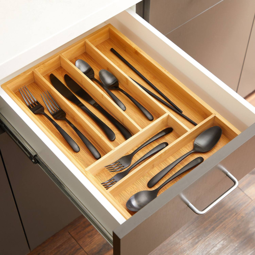 Wooden Silverware Drawer Organizer, Wooden Cutlery Tray Holder for Kitchen, Flatware & Utensil Storage with 6 Slots, 17 x 11.75 x 1.75 Inches