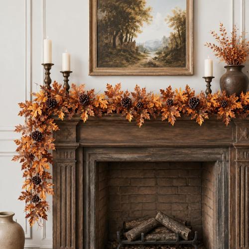 2 Pcs 6 ft Fall Mantle Garland Neutral Halloween Autumn Home Decor
