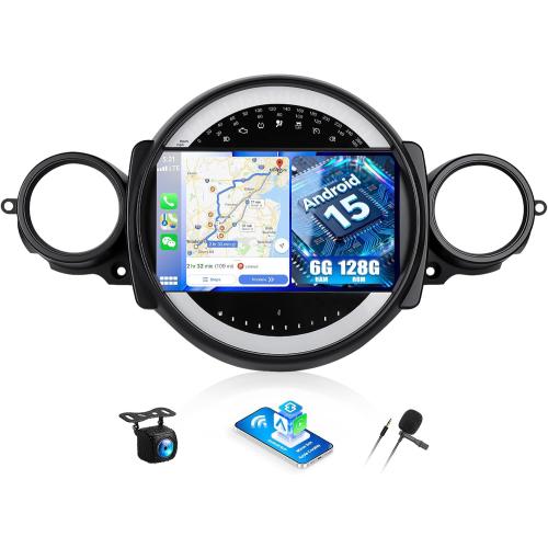 SIXWIN 6G 128G Android Car Stereo for BMW Mini Clubman/Mini Cooper 2007-2013 9 Inch Touch Screen with CarPlay Android Auto Bluetooth Weather Forecast 59UI GPS Navigation WiFi Network Radio 32EQ